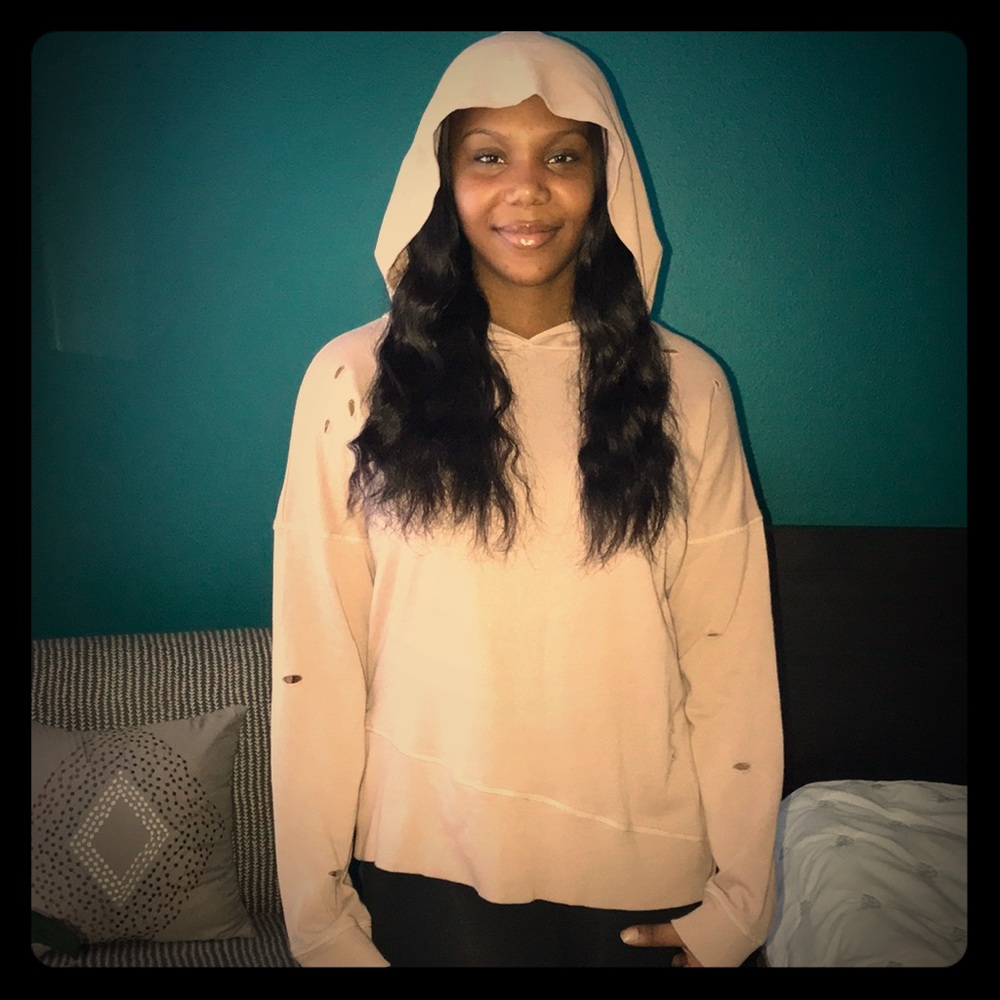 Asymmetrical distressed hoodie, purposeful holes!